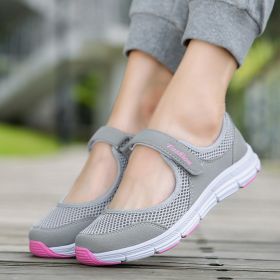 Summer Breathable Women Sneakers Healthy Walking Mary Jane Shoes Sporty Mesh Sport Running Mother Gift Light Flats 35-42 Size (Color: Dark grey)